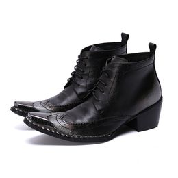 6.5cm High Increased Men Boots Lace-up Formal Leather Ankle Boots Men Pointed Metal Tip Party and Wedding Botas Hombre!