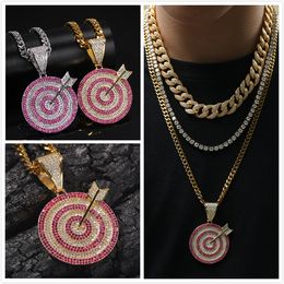 New Fashion personalizzato oro 18 carati Bling Arrow Target Mens Movimento Collana Catena CZ Cubic Zirconia Hip Hop Rapper Gioielli Regali per gli uomini