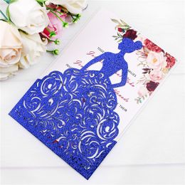 New Arrival Free Shipping Blue Glitter Laser Cut Pretty Princess Invitations Cards For Birthday Sweet 15 Quinceanera,16th Engagement Invites