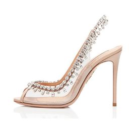 New Chic Sexy Crystal Gladiator Sandals Peep Toe Clear PVC Shallow Decor tassel high heels Shoes Elegant Bling Diamond Sandalias