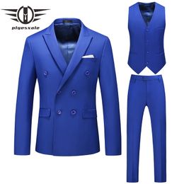 Men's Suits & Blazers 3 Piece Royal Blue Suit Men Yellow Black White Red Purple Wedding For Double Breasted Office Formal Dre261B