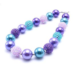 Purple Zircon Blue Color Baby Kid Chunky Necklace Fashion Toddlers Girls Bubblegum Bead Chunky Necklace Jewelry Gift For Children