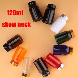 100PCS 120ml SKEW NECK PET Bottles, Solid Storages, Powder Plastic Bottles, Empty Bottles--Variety Colours with Metal Caps & Self Sticky Seal