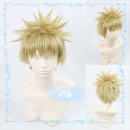 134 My Hero Academia Bakugou Katsuki Short Linen Blond Cosplay Wig