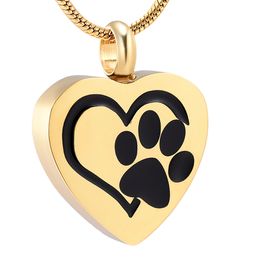 IJD11327 Gold Colour Black Animal Paw Printed Pet Cremation Urn Funeral Ashes Holder Locket Stainless Steel CREMATION PENDANT