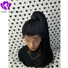 Long Braided Black Heat Resistant Fibre Synthetic lace front Wigs 2x Twist Braids free part Made Hand For Women