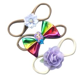 3Pcs/Set Rainbow Nylon Headband Flower Mermaid Glitter Hair Bows Elastic Head Bands For Kids Girls Headwear Hair Accessories