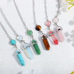 Colourful Geometric Necklaces Pendants Vintage Natural Stone Bead Crystal Bullet Necklace For Women Fashion Jewellery