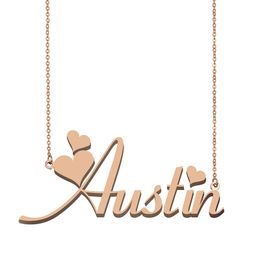 Austin Name Necklace Pendant for Women Girlfriend Gifts Custom Nameplate Children Best Friends Jewelry 18k Gold Plated Stainless Steel Pendant