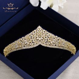 Top Quality European Brides Gold Flower Zircon Hairbands Crystal Tiara Crowns Wedding Hair Accessories Birthday Gift T190628