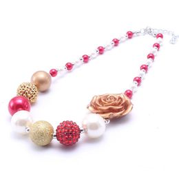 Fashion Red Colour Christmas Kid Chunky Necklace Christmas Style Bubblegume Bead Chunky Necklace Jewellery For Baby Kid Girl