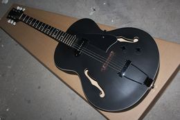 Factory Custom Semi-hollow Matte Black Electric Guitar with White Tuners,Rosewood Fretboard,Can be Customised
