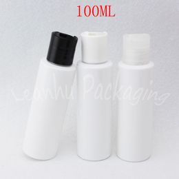 100ML White Plastic Bottle Disc Top Cap , 100CC Lotion / Shampoo Packaging Bottle , Empty Cosmetic Container