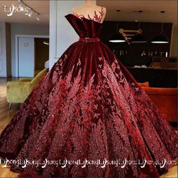 Burgundy Luxury Beaded Appliques Dubai Lebanon Evening Formal Dresses Winter Party wear Maxi Gowns Vestido de festa Custom Made Powerful