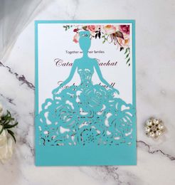 Laser Cut Invitations OEM Support Customised With Girl in Dress Folded Hollow Wedding Party Invitation Cards With Envelopes BW-HK370A