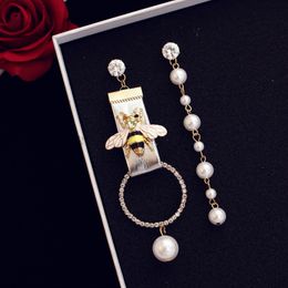 New trendy fashion luxury designer long tassel cute bew pearl pendant drop dangle chandelier stud earrings for woman