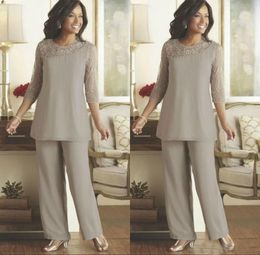 Vintage Long Sleeves Mother Of The Bride Pant Suits Summer Chiffon Custom Made Plus Size Wedding Guest Dresses Evening Party Gowns