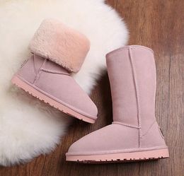 Yeni Kadın Modası Kar Boots Hakiki inek Deri Süet Kış Boot Kürk Sıcak Kadınlar Boot ABD 4-US 13 Ayakkabı