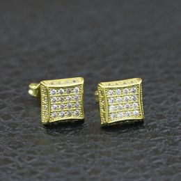 Hotsale New Men Women Fashion Hip Hop Earrings Gold Silver Plated Square CZ Cubic Zirconia Stud Earrings Jewellery Drop Shipping