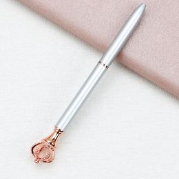 Imperial Crown Adornment Crystal Pen Gem Ballpoint Pen Ring Wedding Office Metal Ring Roller Ball Pen Rose Gold Silver Pink 000