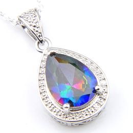 Luckyshine 12 piece/lot Bride Jewelry 925 sterling silver Vintage Water Drop Colored Mystic Topaz Pendant Necklace With Chain