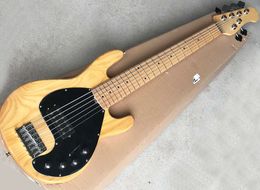Factory direct sale 6 strings natural wood Colour music electric bass with ash body,maple fretboard,black pickguard