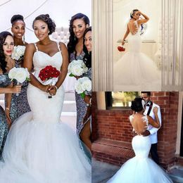 South Africa Mermaid Dresses Spaghetti Sweetheart Lace Appliques Sexy Plus Size Wedding Dress Sheer Backless Long Bridal Gowns