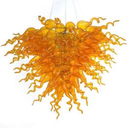 100% Handmade Blown Glass Chandelier Light Amber Clear Murano Glass LED Light Source Hanging Chandelier for Living Room Decor