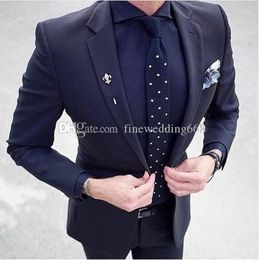 Handsome Black Groomsmen Notch Lapel Groom Tuxedos Men Suits Wedding/Prom/Dinner Best Man Blazer(Jacket+Pants+Tie) AA264