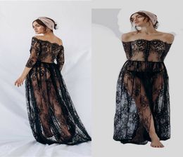 Sexy Wedding Robes Bateau Long Sleeves Full Appliqued Lace Night Gown For Women Ruched Tulle Illusion Sweep Train Pajamas Custom Made Cheap