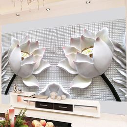 -Dropship Custom Any Tamaño 3D Murales de pared Murales Wallpaper Moderno 3D Estéreo Relieve Lotus Flower Fondos de pantalla para la sala de estar Sofá TV Fondo