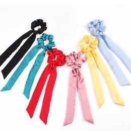 Scrunchie Streamer Accessories Girl Two interchangeable Bow Elastic Hairbands Scrunchies Ribbon Turban Horsetail Hair Ties 20pcs F412A