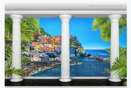 3D Customised large photo mural wallpaper Garden Roman Column Colonnade Seaside Town Scenery 3d TV Sofa Background Mural Wallpaper for walls