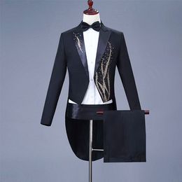 Gold Embroidery Groom Tuxedos Black Handmade Mens Designer Formal Suits Wedding Prom Party Man Blazer (Jacket+Pant)