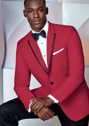 Latest Design One Button red Wedding Groom Tuxedos Peak Lapel Groomsmen Men Suits Prom Blazer (Jacket+Pants+Tie) NO:2067