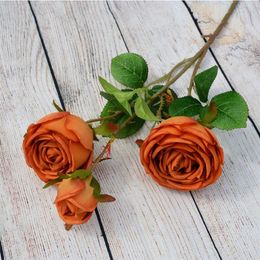 Fake Short Stem Table Rose Flower Branch (3 heads/piece) 24.41" Length Simulation Round Roses for Wedding Home Decorative Artificial Flowers