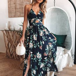 Hot Sexy Halter Backless Floral Maxi Dress Bobo 2019 Long Summer Beach Dress For Women Vestidos
