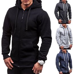 1PCS Solid Men Large Size Top Men's Front Pockets Zipper Jacket Hooded Sweatshirt Slim Fit Casual Hoodies Top Hooded Hoodie