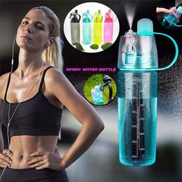 New 600ml Spray Sports Water Bottle Portable Outdoor Sport Water Kettle Anti-Leak Drinking Cup with Mist camping plastic bottle 4877