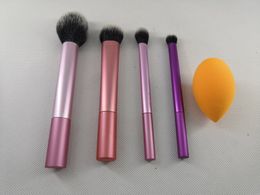 4pcs/set+ powder Makeup Brush Set Professional Blush Powder Eyebrow Eyeshadow Lip Nose Rose Gold Blending Make Up Brush Cosmetic Tools
