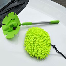 Retractable Car Wash Mop Including Brush HeadDust Removal Detachable Dual-use Mop Rag Strong Water Absorption Car Cleaning1272M