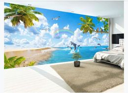 Customised 3d silk photo murals wallpaper Maldives Hawaii Dolphin Bay Giant HD Landscape Painting Bedroom Living Room Background Mural