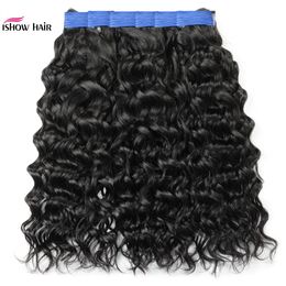 Ishow 10A Indian Remy Human Hair Bundles Weft Extensions Brazilian Water Wave 3/4 PCS Deals Kinky Curly Loose Deep Body for Women All Ages Natural Colour