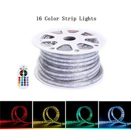 Led Strip Light Waterproof SMD 5050 LED Rope Lighting Colour Changing Full Kit 110V 220V RGB Tape Light for Home Ourdoor Building Decoration