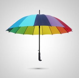 Rainbow Umbrella Long Handle 16K Straight Windproof Colourful Pongee Umbrella Women Men Sunny Rainy Umbrella SN2921