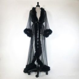 Sexy Women Fur Sleepwear Robe De Mariee Sheer Nightgown Long Sleeve Long Robe Spa Costume Sexy Dress with Belt2006