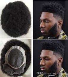 Men Hair System Mens Hairpieces Afro Hair Lace Front with Mono NPU Toupee Jet Black Malaysian Virgin Human Hair Replacement for Black Men