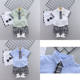 2019 trend style summer cotton shirt Long tie glasses pattern with short sleeve shirt and shorts two pieces for boys and girls