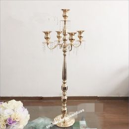 New style Gorgeous large with hagging crystal pendants gold table centerpiece decoration wedding event senyu0465