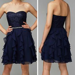 Short Mini Sweetheart A-Line Chiffon and Lace Prom Dress Plus Size Evening Gown Bridesmaid Dress with Cascading Ruffles